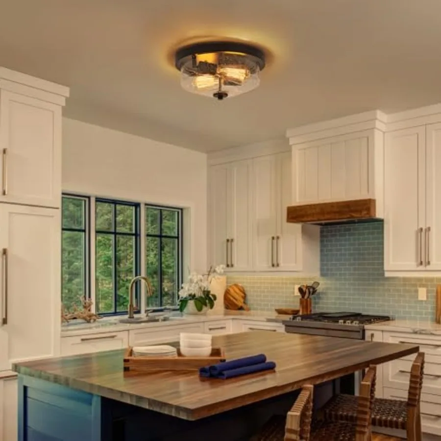 Flush Mount Ceiling Light Farmhouse Outdoor Porch Light Fixtures With Seeded Glass Shade, for Kitchen Hallway Foyer view 4