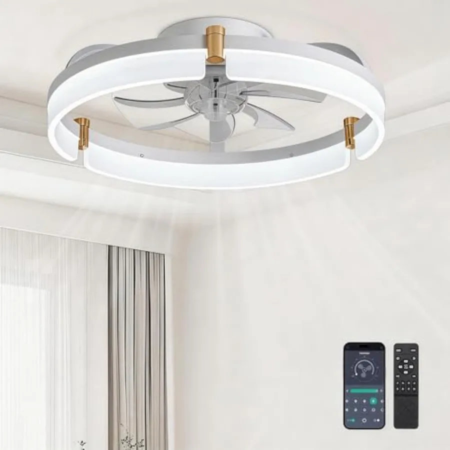 

Ceiling Fans with Lights and Remote Fandelier - 20'' Flush Mount Low Profile Modern Ceiling Fans for Bedroom - Stepless Color T
