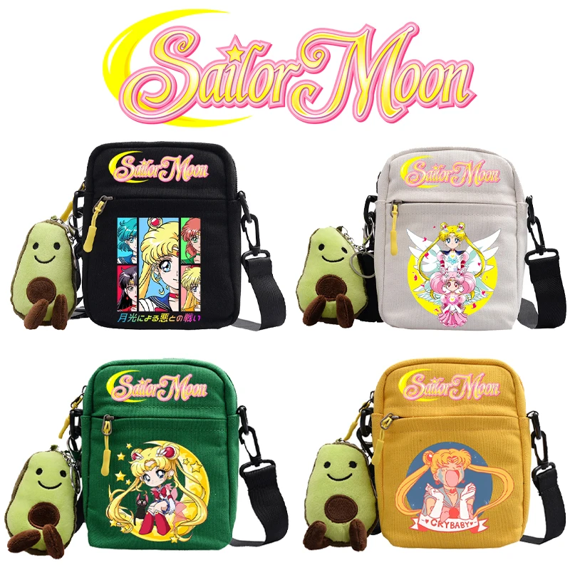 Sailor Moon Shoulder Bag Kawaii Cartoon Pattern Square Crossbody Bag Cute Children Portable Outdoors Sports Satchel Travel Bags