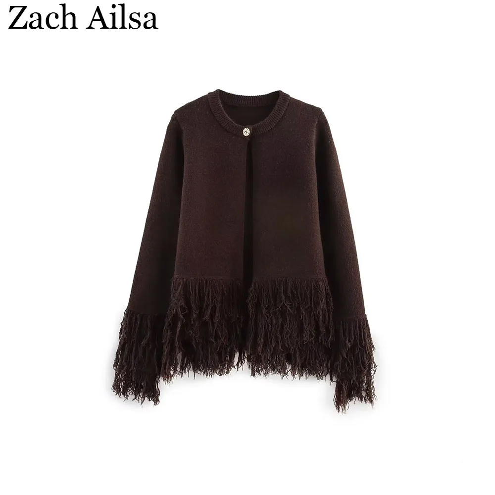 

Autumn new women's clothing design with tassel button knit jacket