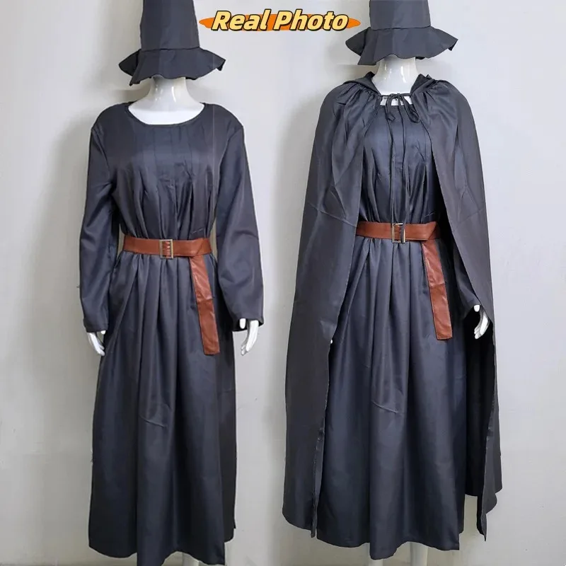 

25COSAdult Wizard Robe Men Sorcerer Costume Grey Cloak with Wizard Hat Cape The Hobbit Gandalf Halloween Cosplay Suit
