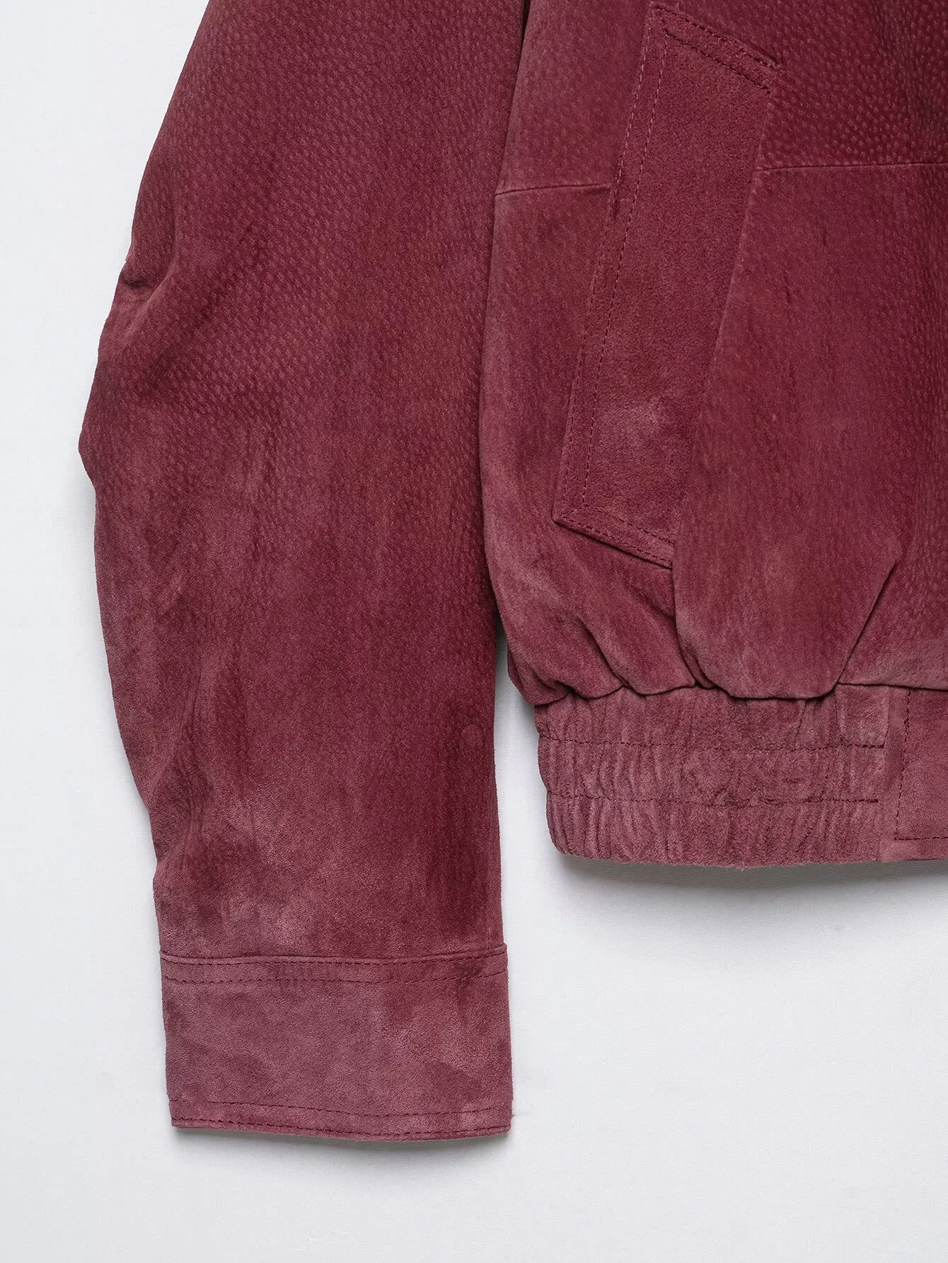 HH Damen Mode Matt-Finish Bomberjacke Wildleder Burgunderrot Hoher Kragen Locker Sitzende Oberbekleidung Frühling Herbst Damen Pendlerjacke – Detail 5