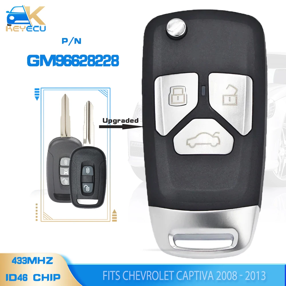 

KEYECU PN: GM96628228 433MHz ID46 Chip Upgraded Flip Remote Key Fob for Chevrolet Captiva 2008 2009 2010 2011 2012 2013