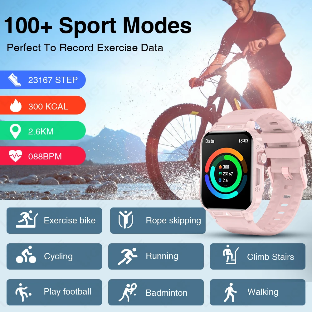 LIGE Sport Silicone Smartwatch 1.95