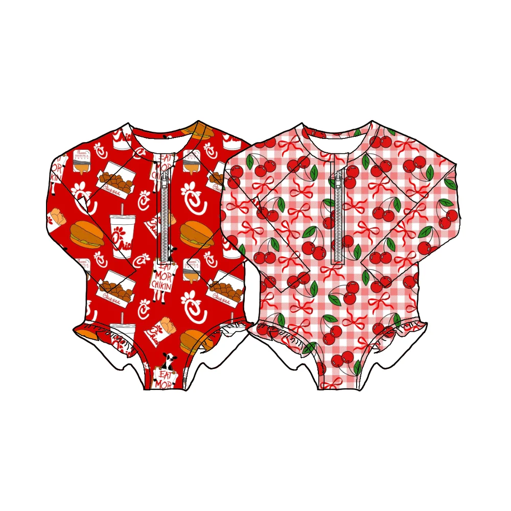 Children's Elastic Halter Bikini Swimwear Hamburger Fried Chicken Print Kids Swimsuit