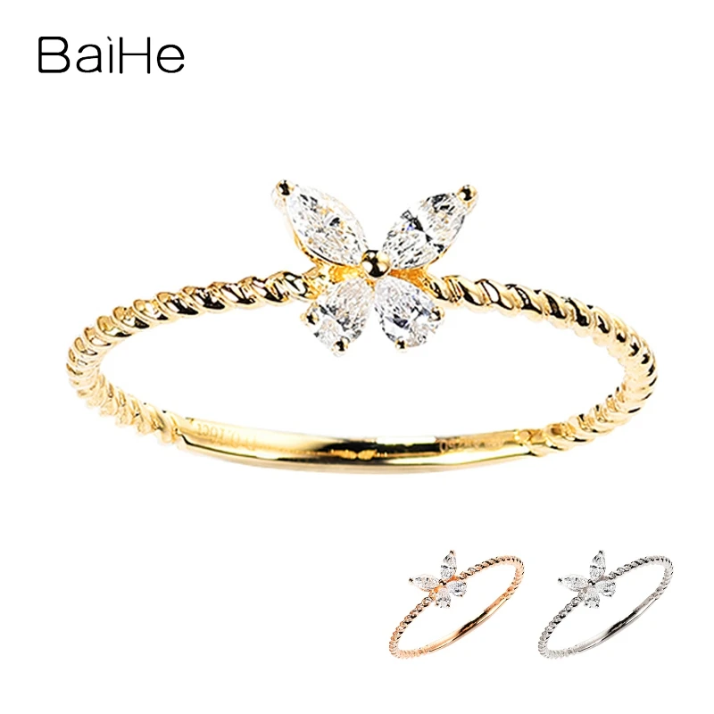 

BAIHE Solid 14K Yellow Gold 0.16ct H/SI Natural Diamond Butterfly Ring Women Wedding Fine Jewelry Making Fáinne Féileacán anillo