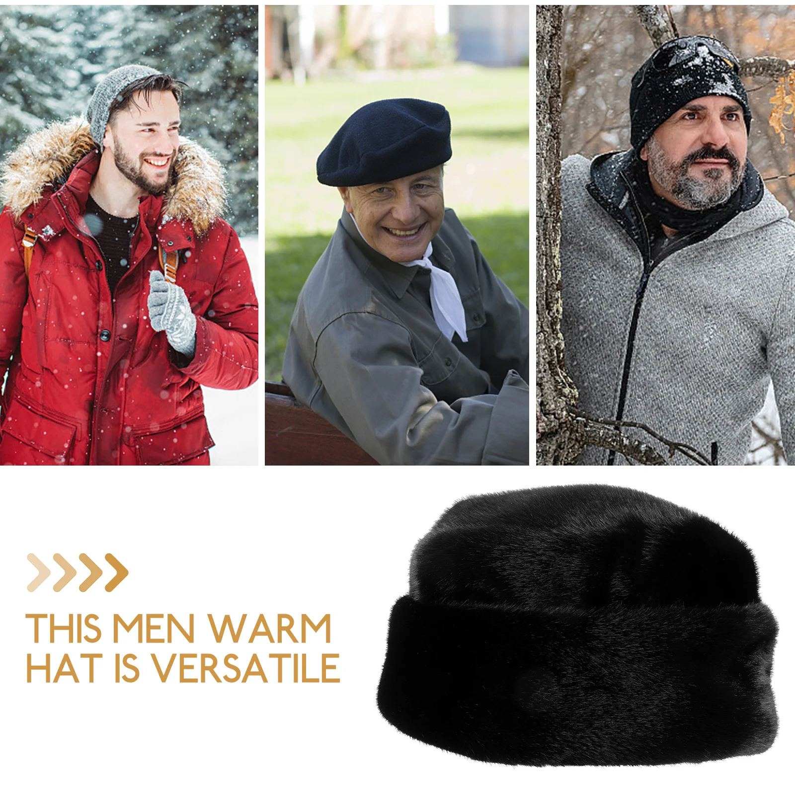 

Hat Furred Cap Headwear Beanie Hats for Men Caps Winter Warm Middle Aged
