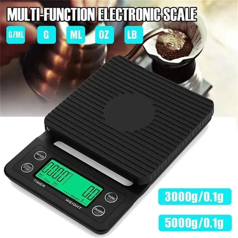 

3/5kg-0.1g High Precision Coffee Scale with Timer Multi-functional Kitchen Scales Food Scale LCD Electronic Digital Scales