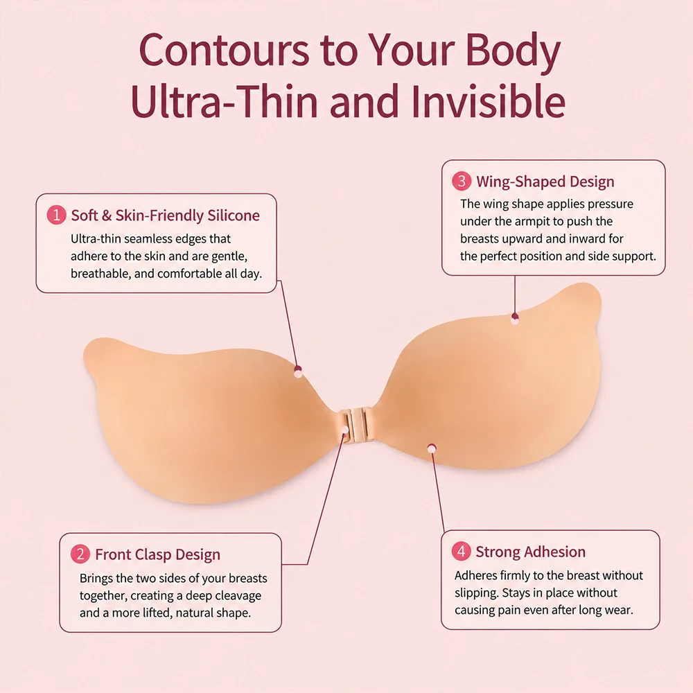 Adhesive Silicone Push Up Bra  - Backless Bra Sticky recension och pris