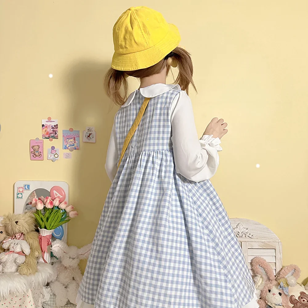 Abito da asilo in stile coreano giapponese Abito scozzese ricamato con pulcino JK Abito da marinaio uniforme Evento primaverile Stile carino Originale