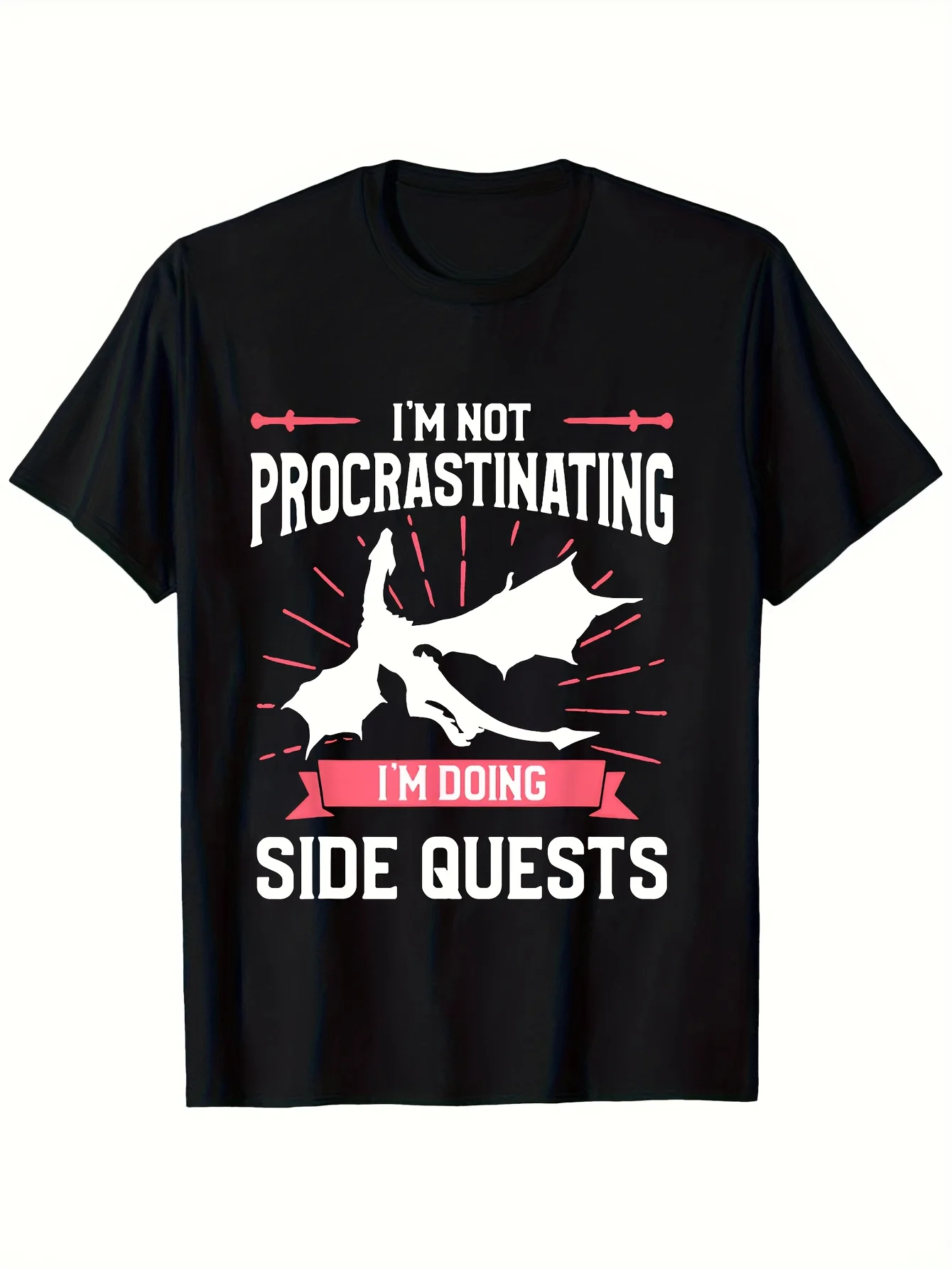 1 unidade, Não estou procrastinando, estou fazendo missões secundárias. Camiseta Vintage Estampada, Casual e Confortável para Homens, Manga Curta de Verão
