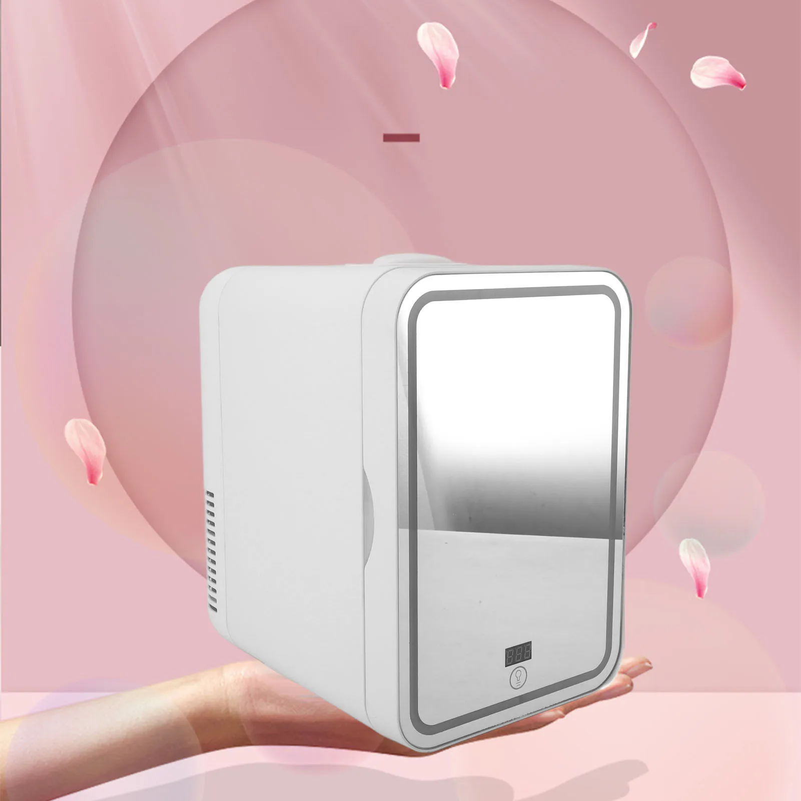 

Portable Mirrored Beauty Fridge With Lighting 8L Mini Fridge Skin Care Makeup Storage with Mirror Light Cooler Warmer Refrigerat