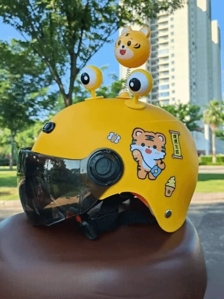 AliExpress NONE New Cartoon Children's Helmet Swinging Frog Eyes Sturdy Bicycle Helmet Breathable Tiger Pattern Safety Helmet Boys and Girls