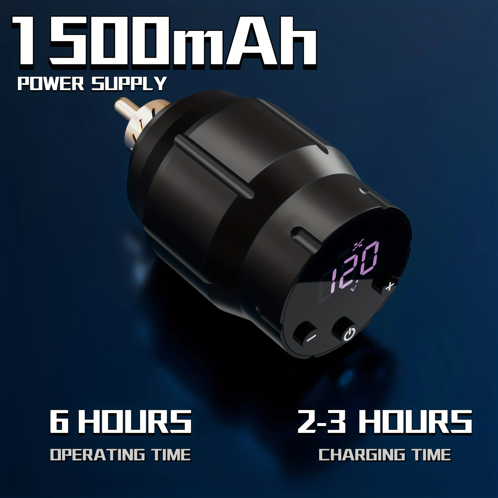 Tattoo Battery Power Supply, 1500mAh Lithium Battery Pack with LED Digital Display, RCA Connector, Rechargeable Cordless