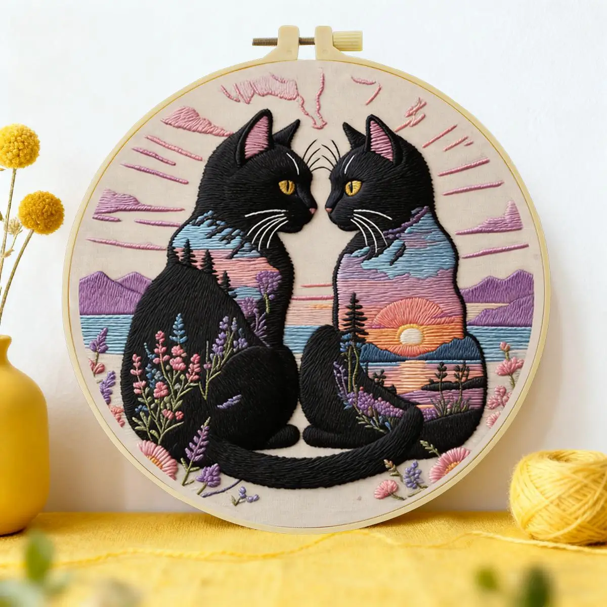 1 Stück 20X20CM/15X15CM 7,87/6,3 Zoll Katzen-Stickerei-Starter-Kit DIY-Kit DIY-Stickerei-Set Handarbeiten Nadelkunst Malerei – Detail 4