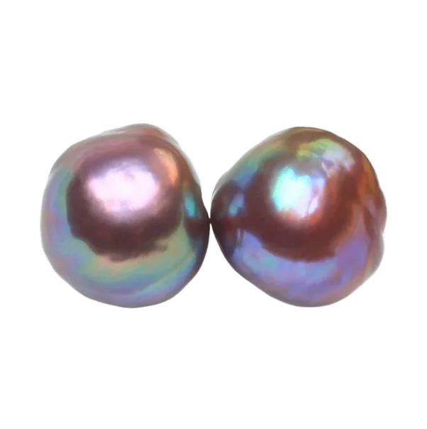 PAIR OF 13X15MM SOUTH SEA PINK PURPLE BAROQUE LOOSE PEARL FULL DRILLED