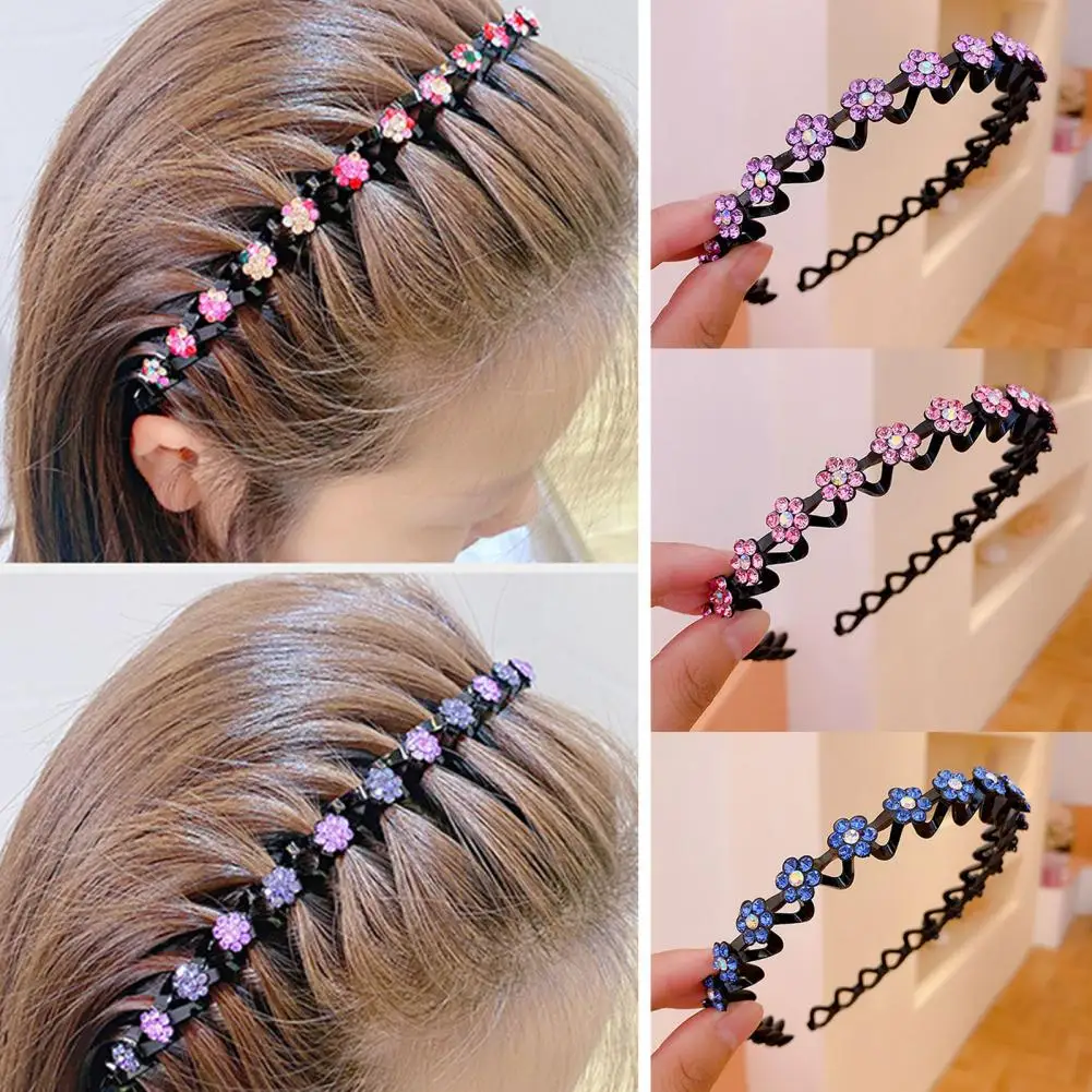 Women Headband Wave Rhinestones Headdress Korean Style Appearance Sweet Headband Good Elasticity Hair Hoop Hair Accessories