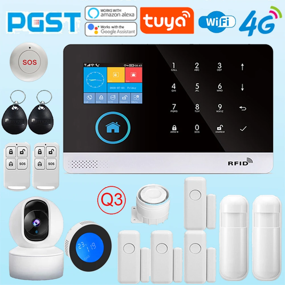 sistema de seguranca residencial pgst tela de 103 polegadas 4g wifi gsm 24 mhz controle de aplicacao equipado com sensores de movimento pir cameras ip 01