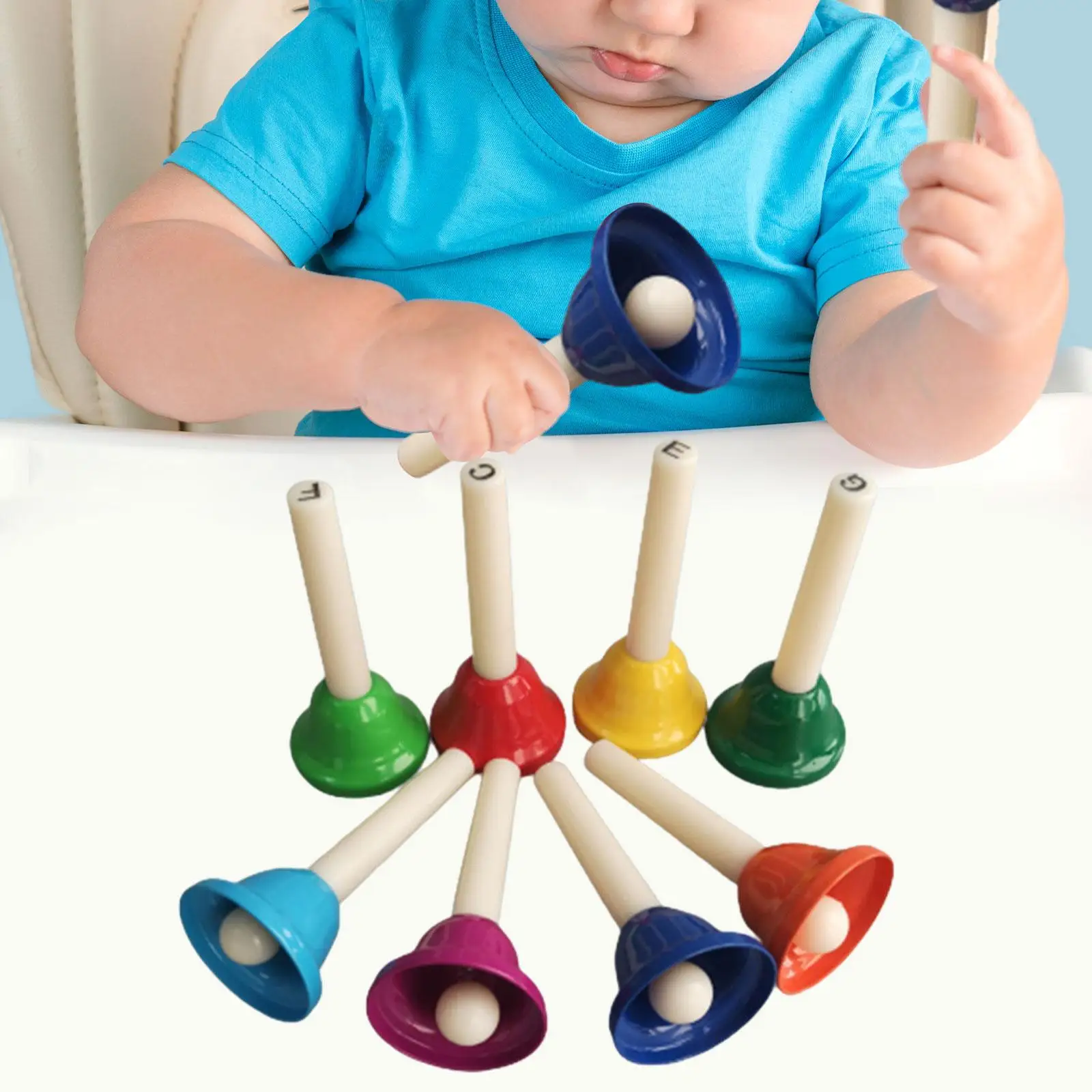 8 Pieces Hand Percussion Bells Colorful Poortable Musical Instrument 8 Note Hand Bells for Classroom Children Adults Party Kids