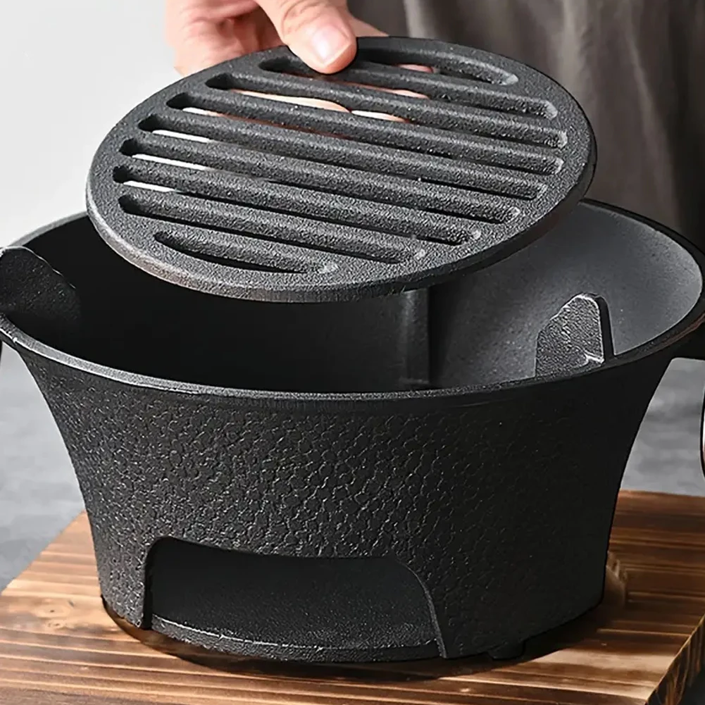

1pc Stainless Steel Barbecue Grill Tabletop Cast Iron Charcoal Stove Round Grill Stove for Family Gathering Bbq Party
