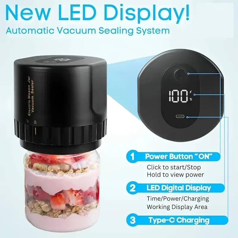 Automatic electric Mason jar vacuum sealer, one-button operation, leak-proof sealing, portable food preservation equipment, suit image 6