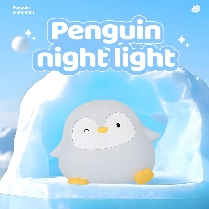 Cute Penguin Silicone Night Light USB Rechargeable LED Night Light Touch Dimming Timer Children Bedroom Decoration Birthday Gift