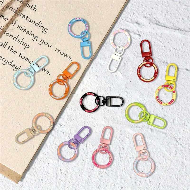 ABKO-카라비너 ​​클립 라운드 귀여운 금속 키 체인 링, 12 색 O 링 열쇠 고리 버클, 가방 용 랍스터 클로 걸쇠