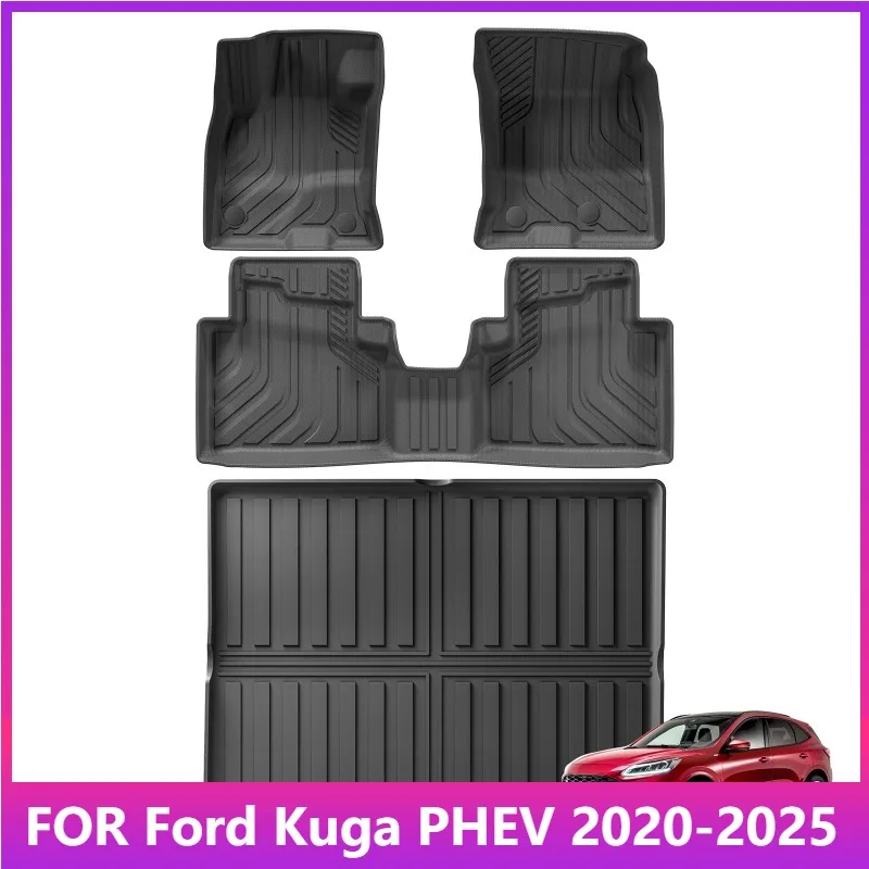 

For Ford Escape /Ford Kuga PHEV (Not For Hybrid) 2020-2025 TPE 3D Car Floor Mats Cargo Liner Trunk/Backrest Pad Waterproof Black