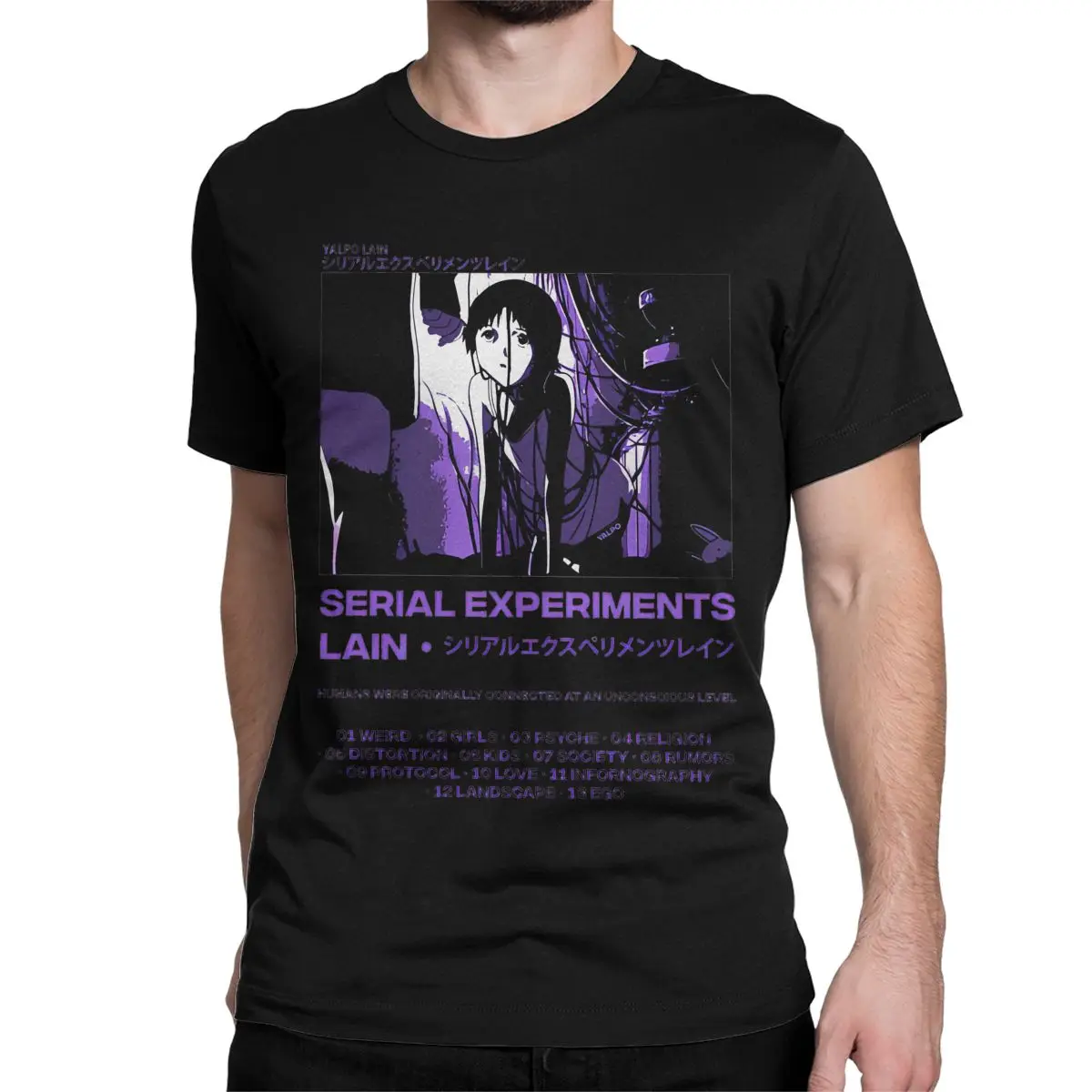 Vintage Serial Experiments Lain Darker T-Shirts for Men Women Cotton Anime Lwakura Sci Fi Manga Tee Shirt Printing Clothing