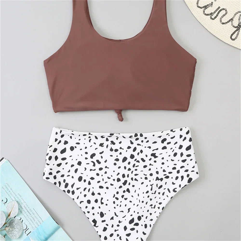 Fashion Spotted High Waist Bikini Knotted Separate Swimsuit Retro Vacation Swimwears Tankini Trend Women Beach Wear Bathing Suit