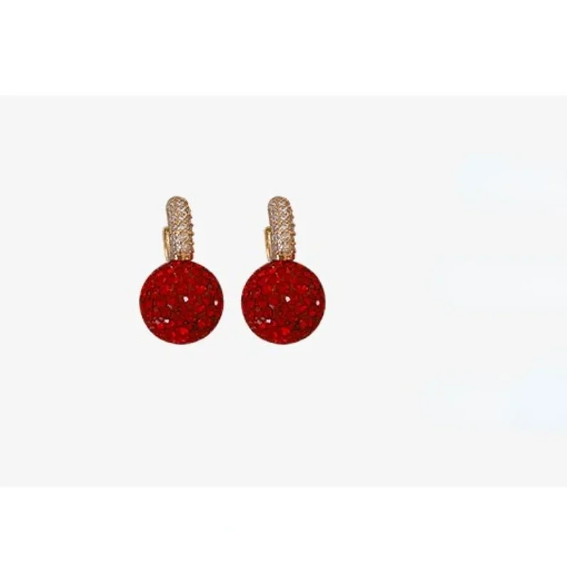 The New Fashion Jewelry Full Rhinestone Red Ball Earrings Autumn and Winter Fashion Korean Temperament Earrings for Women