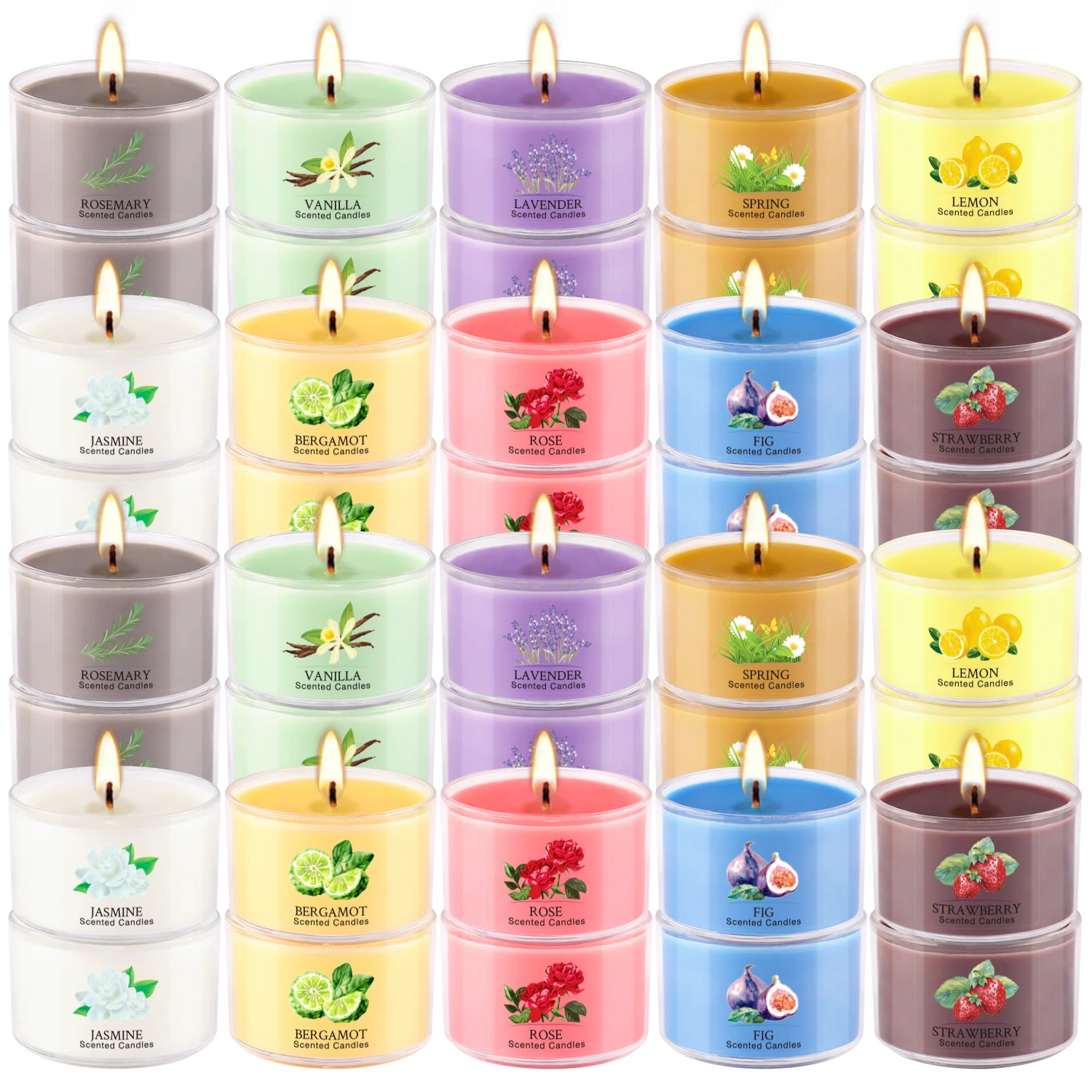 40 Packs of Various Colored Plastic Cup Tea Wax, Smokeless, Drip-Free, Elegant and Romantic, fragrant Candles. Special Gifts for Your Loved Ones or Family During Wedding Season, Halloween, Christmas and Other Festivals.