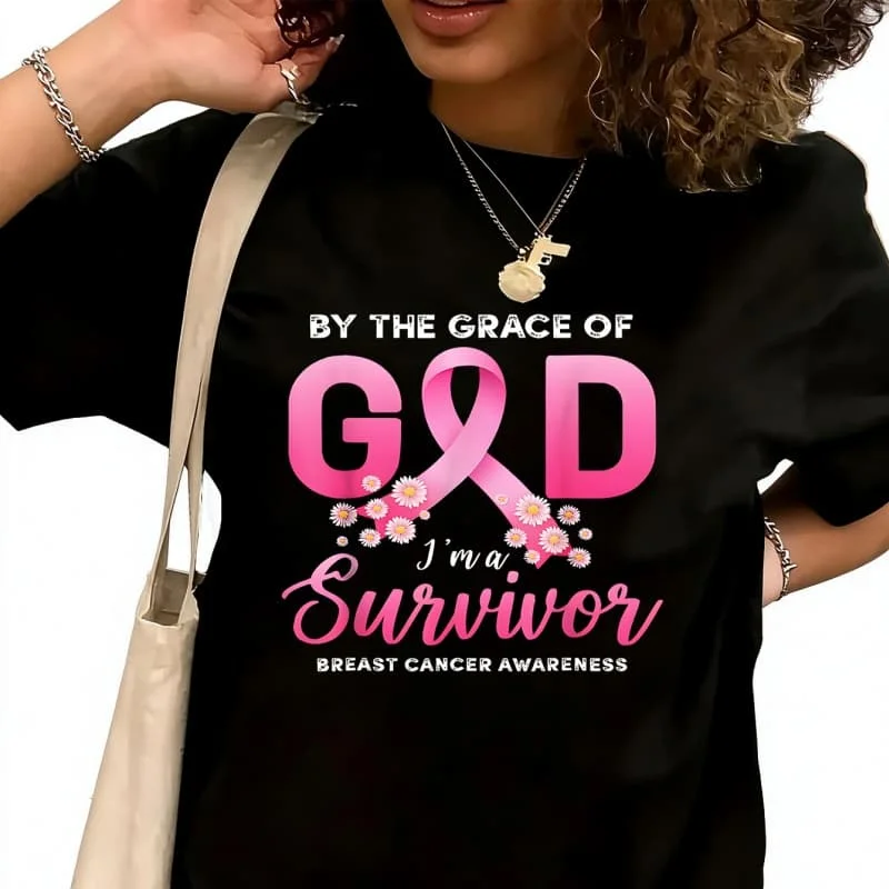 By the grace of god Women's T-Shirt 100% Cotton Funny Graphic Short Sleeve Tee Novelty Shirt Casual Crew Neck Top S-5XL