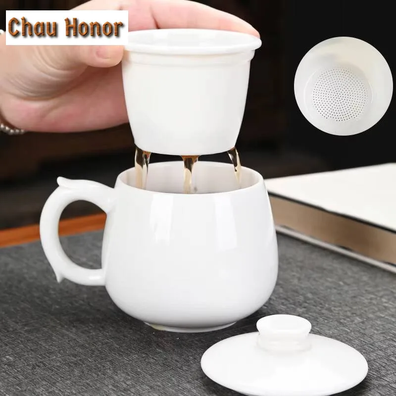 

350ml Dehua White Porcelain Mug Retro Water Separation Coffee Cup Mug with Handle Tea Maker Personalized Mug Cha Ornaments Gifts