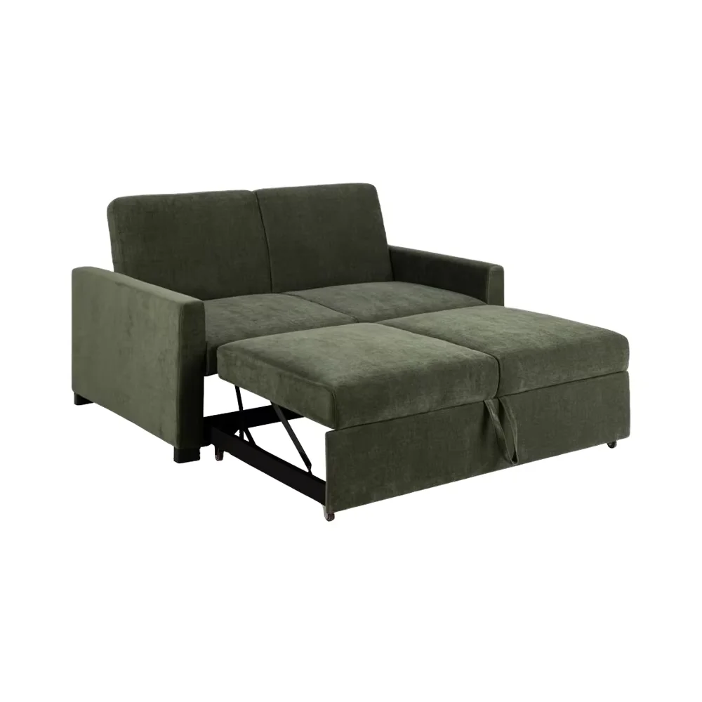 Traditionelles grünes Zweisitzer-Stoffsofa mit weichen, schaumstoffgefüllten Kissen, langlebig und umweltfreundlich