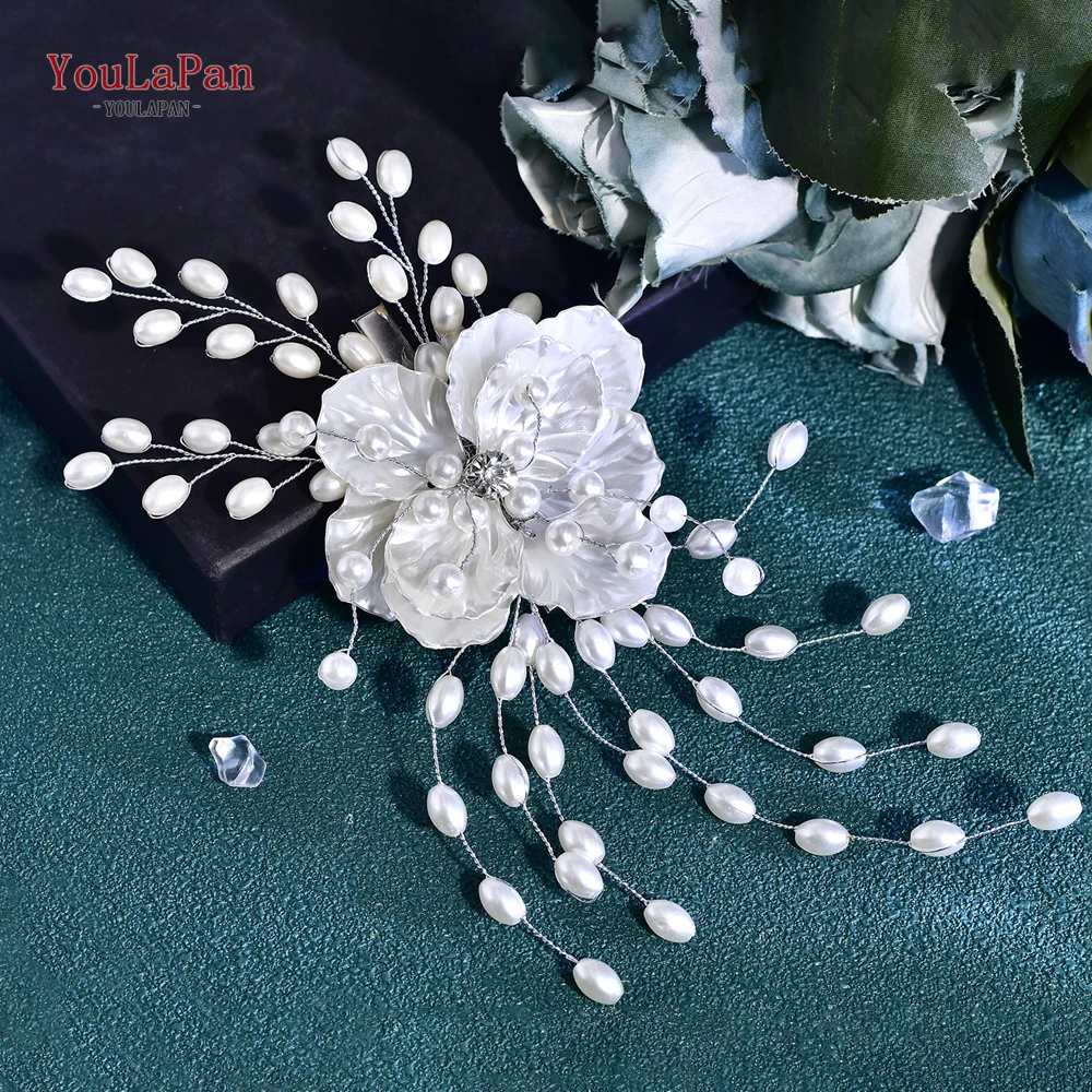 YouLaPan White Color Acrylic Flower Hair Clip Pearl Hair Pins Bridal Headpiece Fashion Wedding Jewelry Hair Accessories HP818