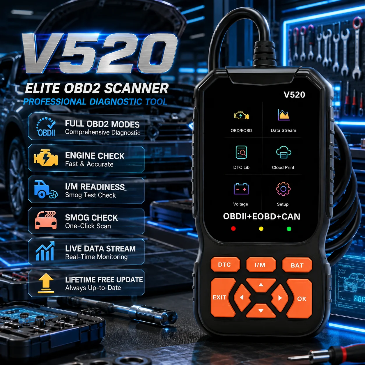 2026 New V520 Professional Obd2 Car Diagnostic Tool Support 8 Languages Auto Code Reader Scanner Clear Fault Code Real Time Data