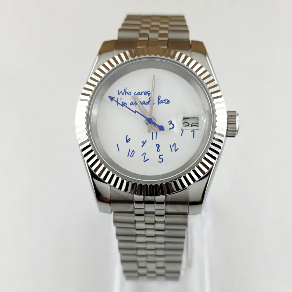 Cassa da 39 mm/36 mm Orologio NH35 Chi importa, sono già in ritardo Orologio da uomo di lusso adatto per l'orologio con movimento automatico NH35