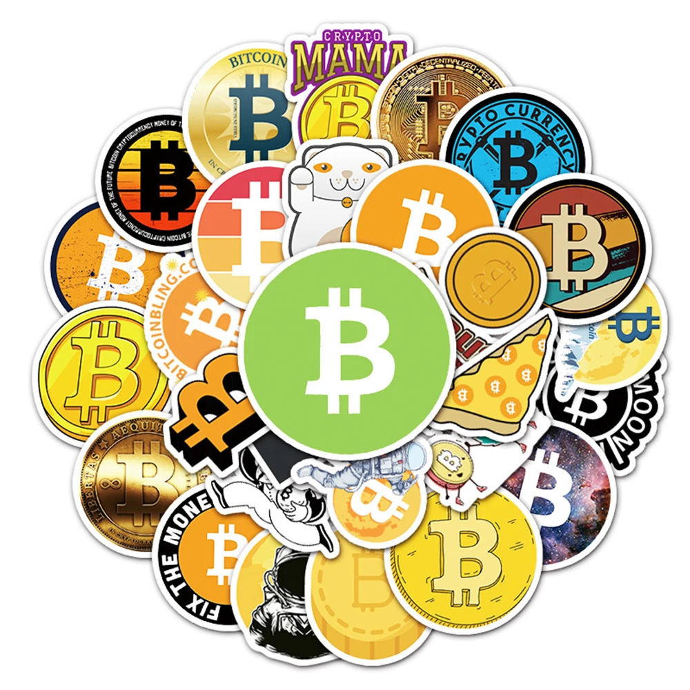 10/30/50pcs Bitcoin monnaie virtuelle cryptée BTC autocollants décalcomanie enfants jouets bricolage ordinateur portable planche à roulettes bagages téléphone dessin animé autocollant