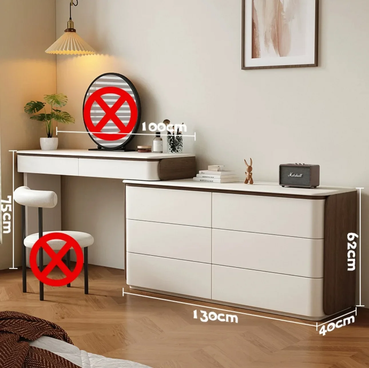 خزانة منضدة الزينة الفاخرة الجمالية الحديثة البراز مرآة تسريحات تخزين 6 أدراج أثاث غرفة نوم خشبي حديث Penteadeira #6