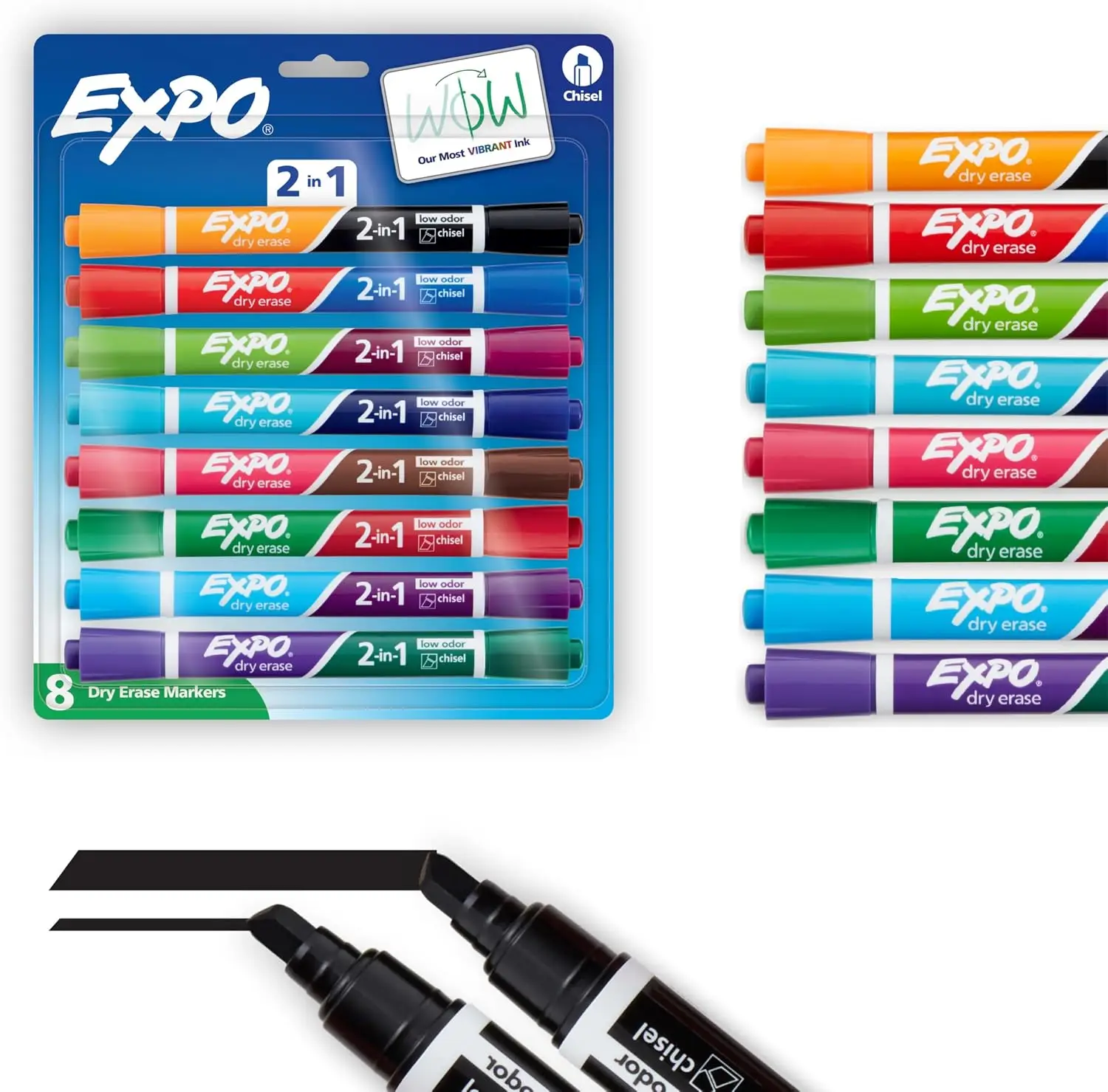 

Dual-Ended Dry Erase Markers, Assorted Colors, Chisel Tip, 8 Count