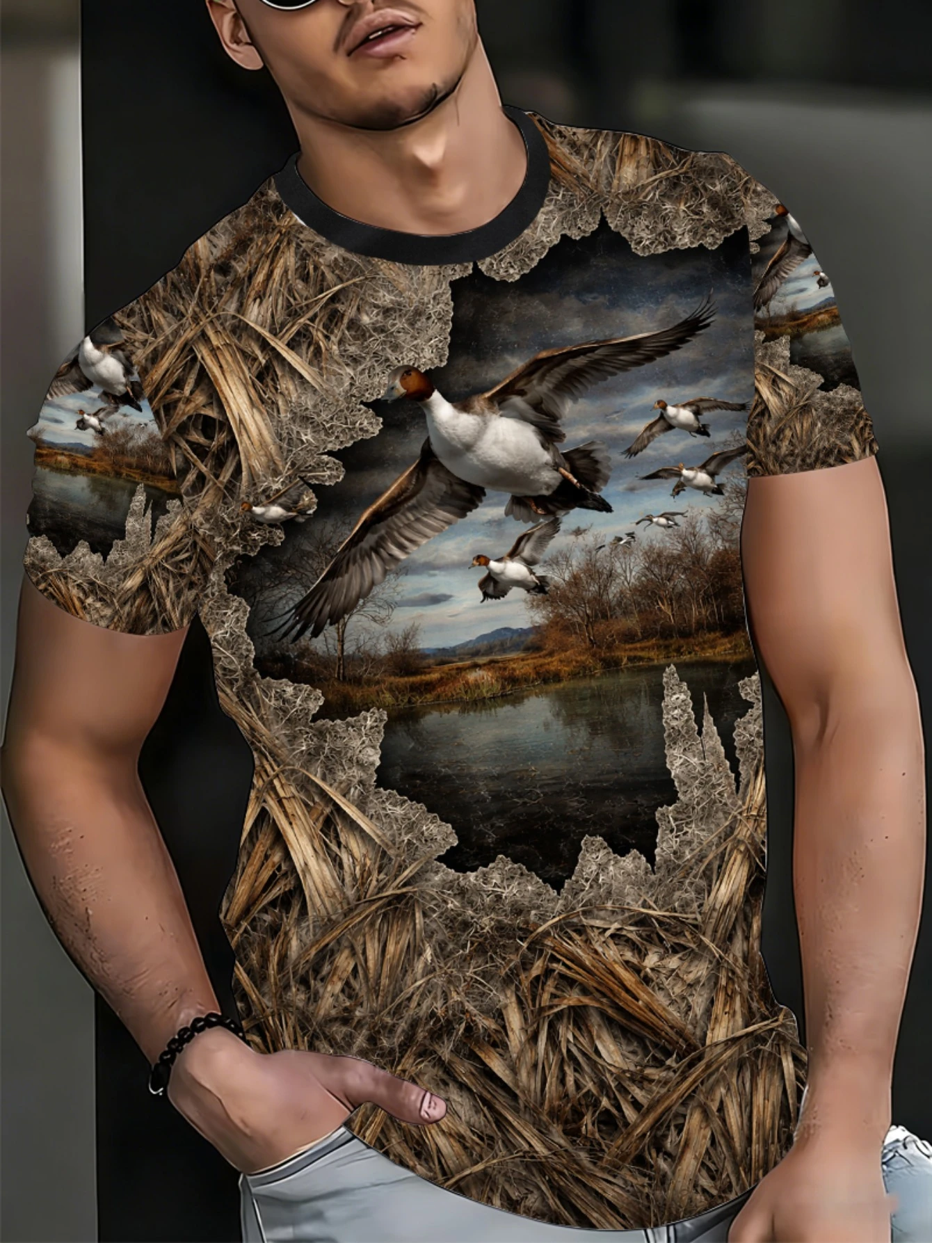 Outdoor Hunting Graphic Tees - Camiseta Masculina Estampada em 3D com