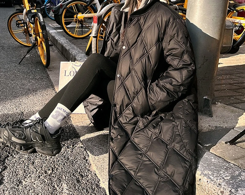 Diamond Grid Down Cotton Jacket for Women 2025 New Winter Long and Thick Warm Jacket