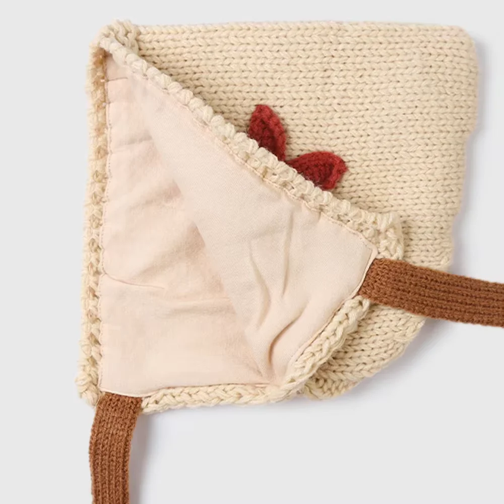 Gestrickte Wollpullovermütze für Babys mit Blume, warme Strickmütze für 1–3 Jahre alte Neugeborene, Herbst- und Winterkleidung