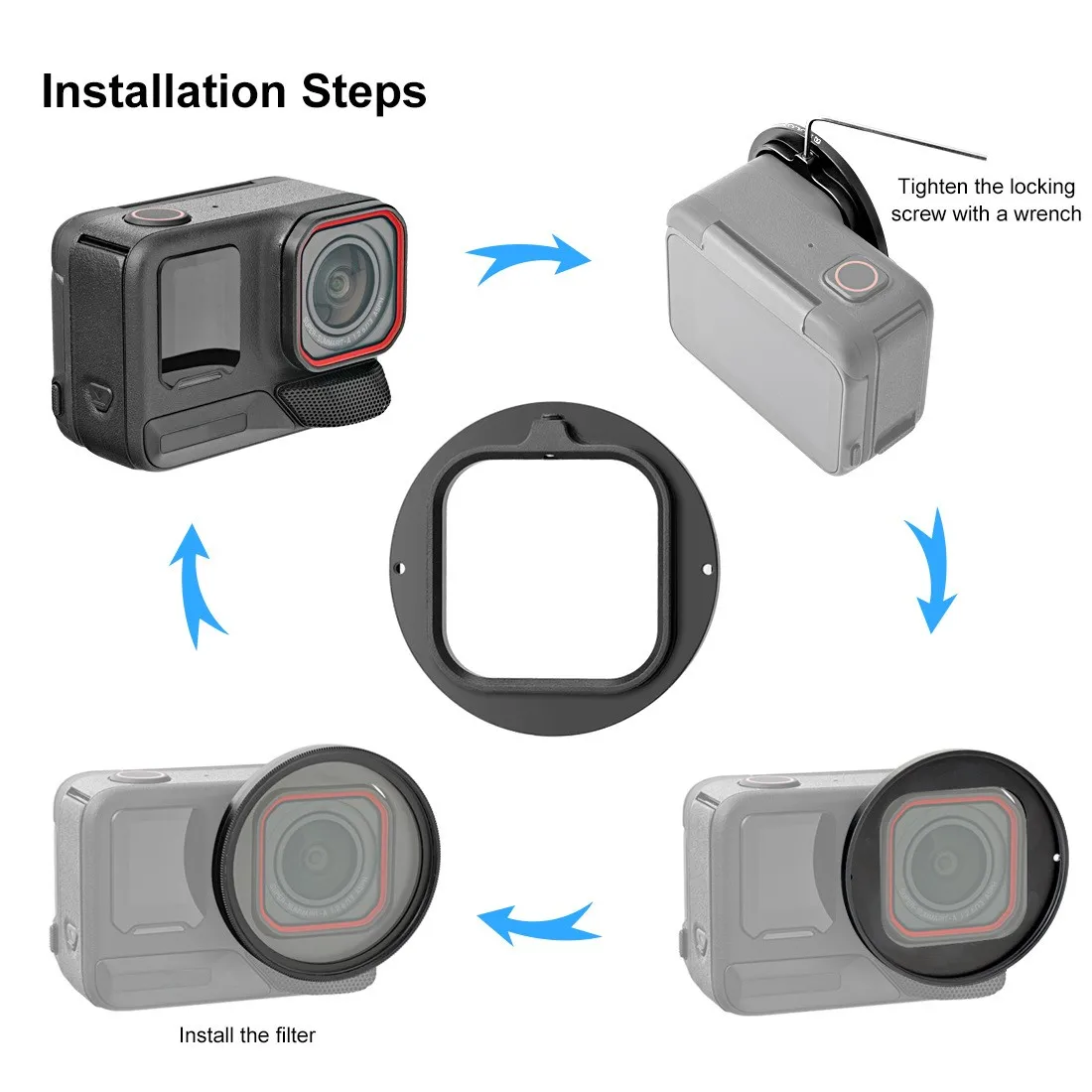 For Insta360 AcePro2 UV Lens Filter Adapter Ring With Lens Cap Easy Setup Lightweight Portable Action Camera Lens Filter Adapter