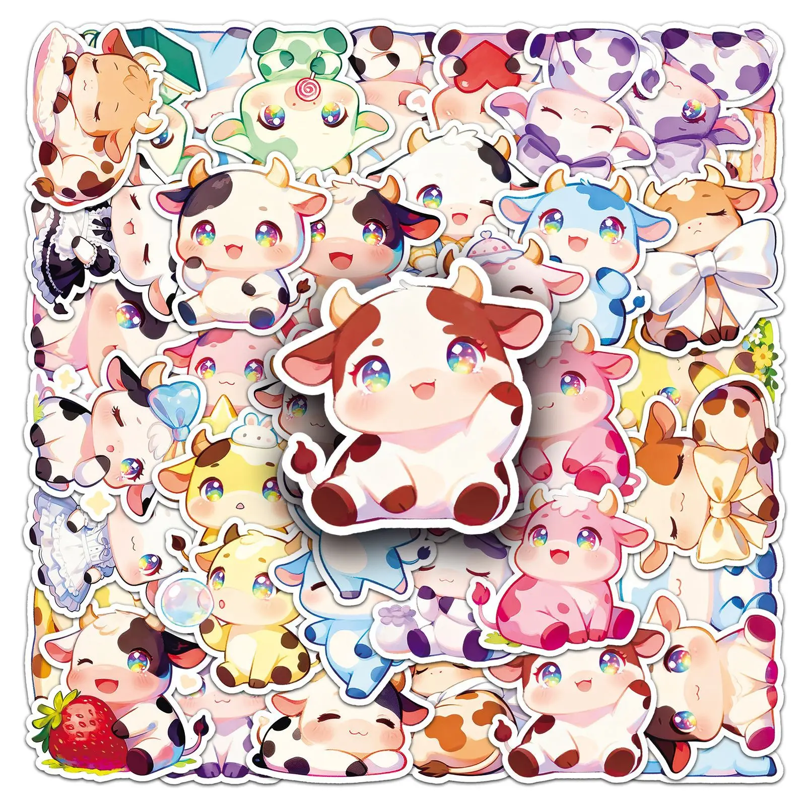 

50PCS Cartoon Dairy Cow Stickers Waterproof Cute Animals Color Graffiti DIY Decoration Notebook Suitcase Refrigerator Decalsgift