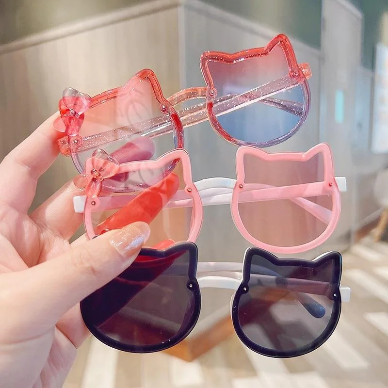 New Korean Style Cat Shape Children's Cute Cartoon Sunglasses Kids Anti UV Eyewear Round Colourful Sunglass image 2
