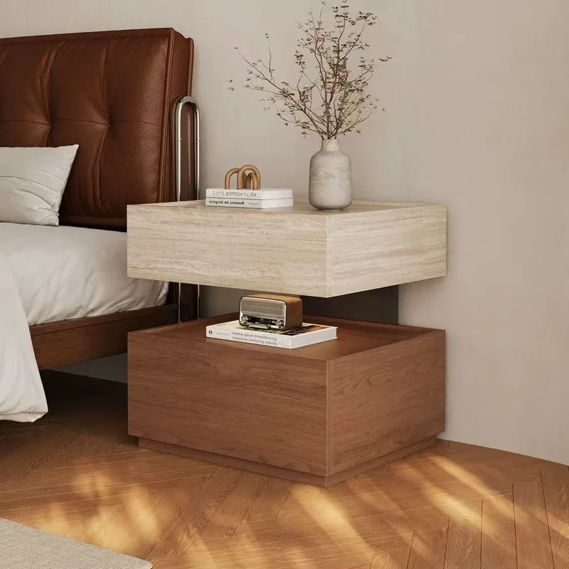 Suspended solid wood wabi-sabi bedside table, medieval Italian French retro bedside table