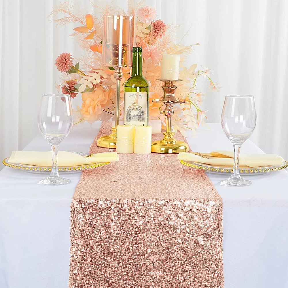 Glitter Sequin Table Runner Rose Gold Party Table Cloth Wedding Decoration Event Party Supplies Birthday Baby Shower Table Cover