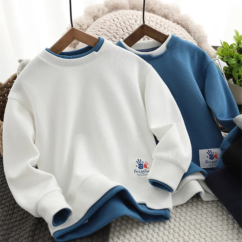 

Spring and autumn boys hoodie children's clothing big children's undercoat children's fashion brand fake two outer wear tops